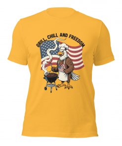 Grill Chill and Freedom Patriotic Eagle BBQ T-Shirt – Funny USA Independence Grill Tee