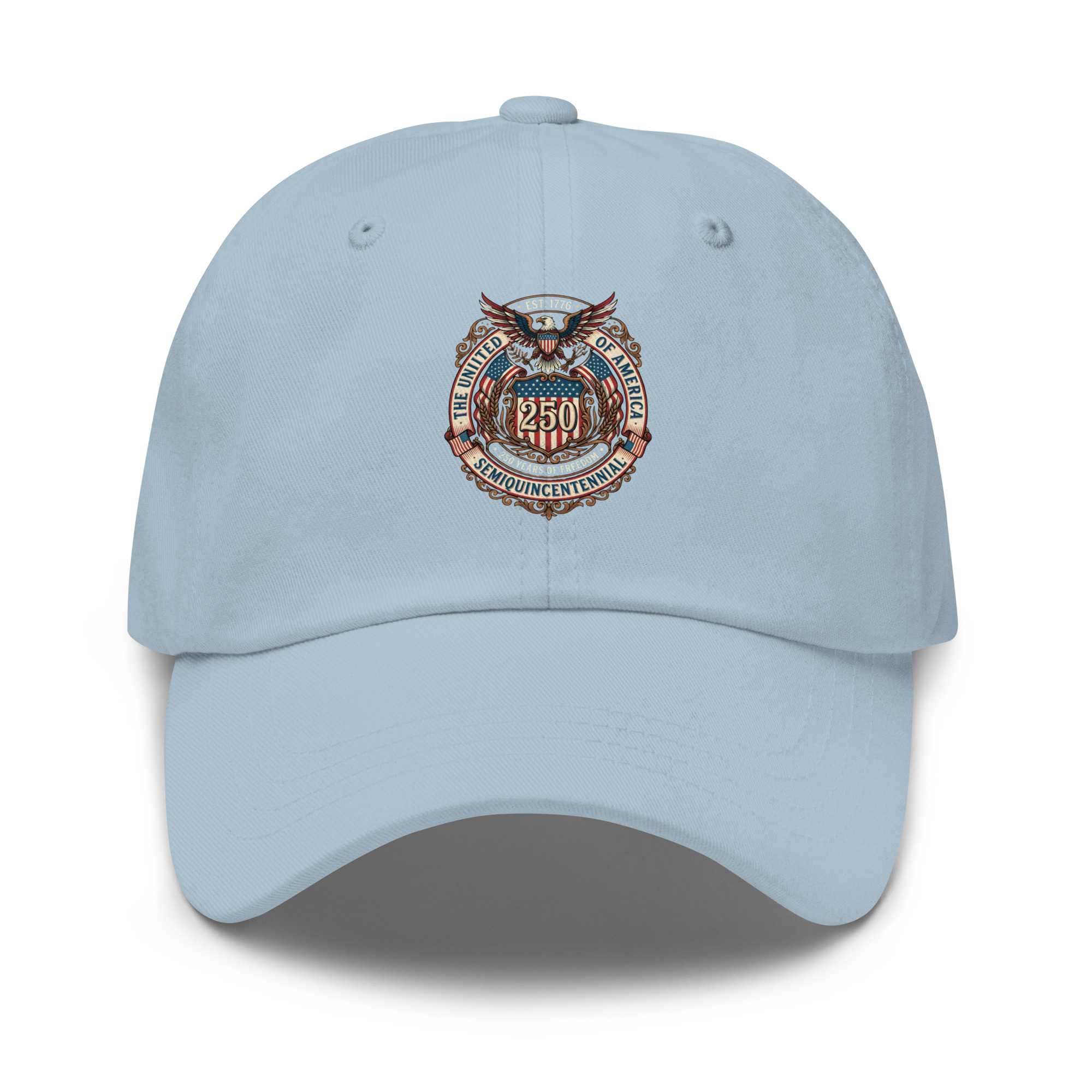 USA 250th Semiquincentennial Vintage Emblem Dad Hat – America's 250 Years of Freedom Celebration Cap