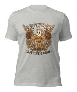 Proffee Caffeine and Gains T-Shirt – Retro Cartoon Fitness Coffee Mascot Gym Tee