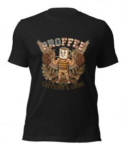 Alternative view of Proffee Caffeine and Gains T-Shirt – Retro Cartoon Fitness Coffee Mascot Gym Tee